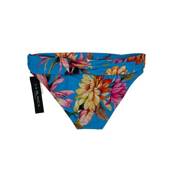 LA BLANCA *NEW* Shirred Band Hipster Bikini Bottom Tropical Blue Size 8 LB0M195 - Picture 2 of 4